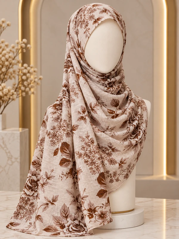 Cream Beige - Premium Printed Lawan Hijab